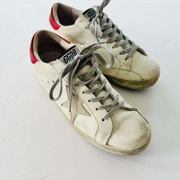 Golden Goose Superstar Sneakers Size 40 White Red Heel Leather Fashion Comfort - Picture 2 of 13